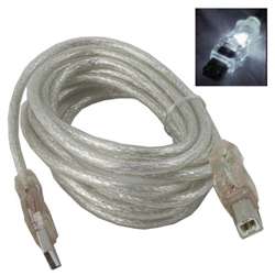 QVS 10ft LED Male A to Male B USB Cable - White