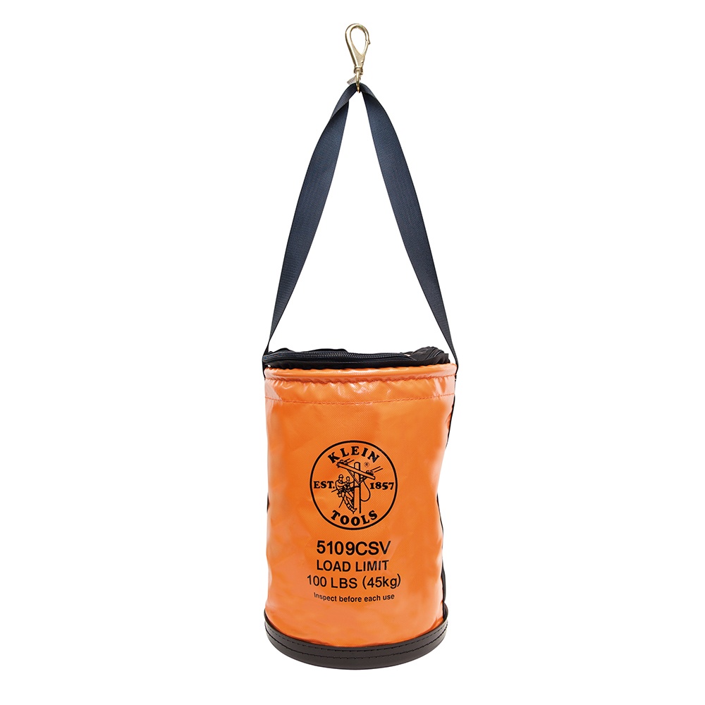 Klein 12in Vinyl Utility Bucket with Zipper Top and Swivel Snap - Orange