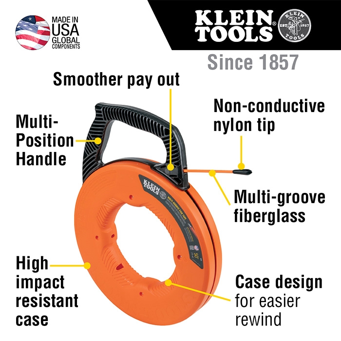 Klein 56382 Tools Multi-Groove Fiberglass Fish Tap - 50ft