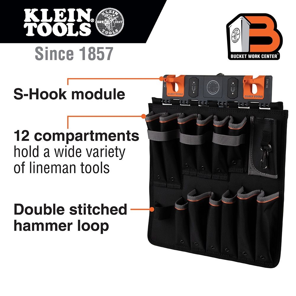 Klein Tools Canvas Bucket, 15-Pocket Aerial Oval Bucket with Hooks