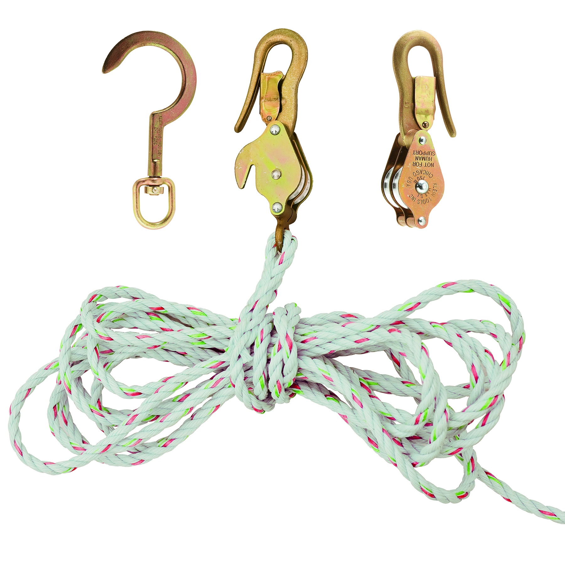 Klein Block and Tackle with Guarded Hooks - Rope Spliced to H268, H267 Block, 259 Swivel Snap Hook