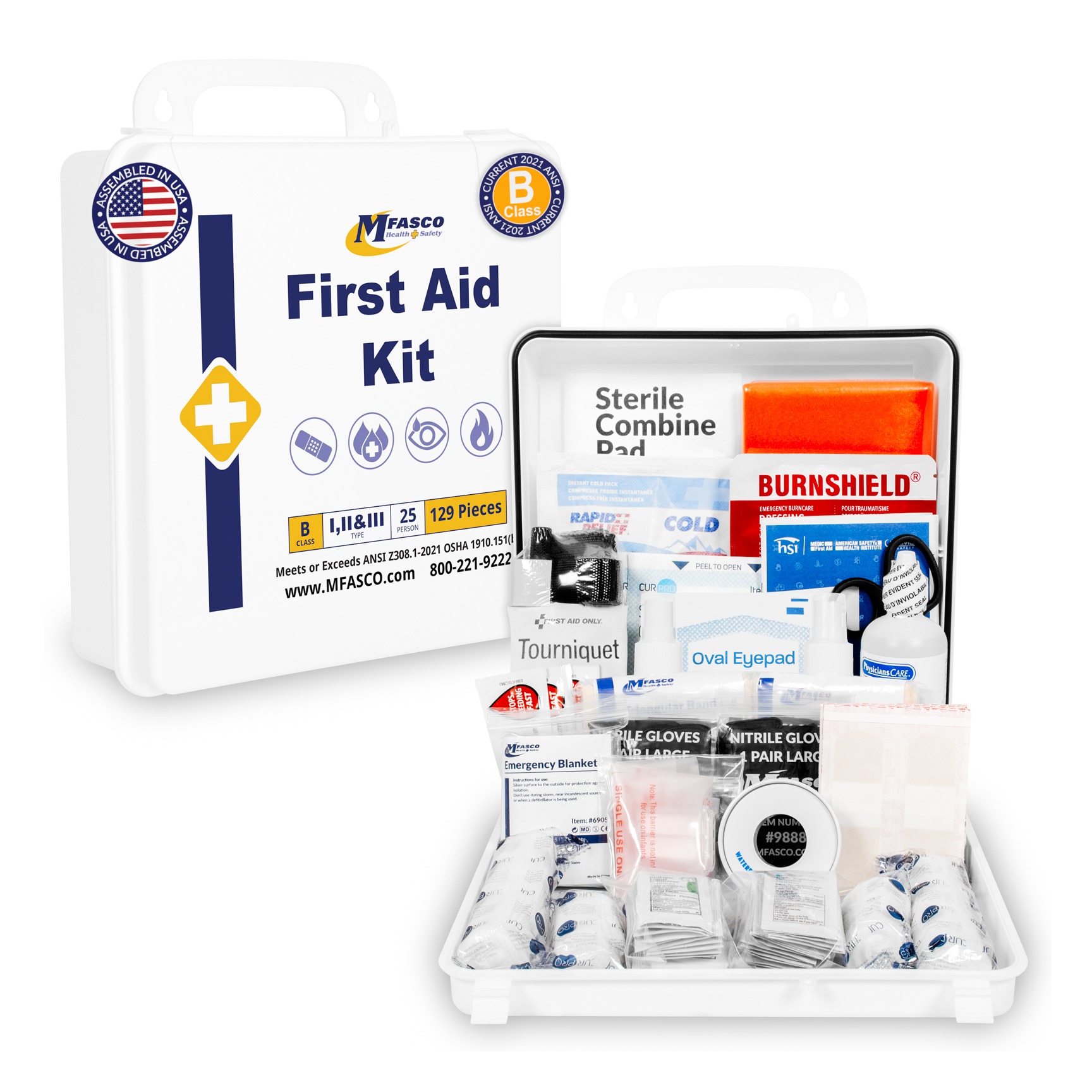 First Aid Kit OSHA Class B in Plastic Case - 129pc