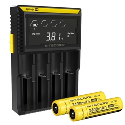 Nitecore D4 Charger w/ 2x NL189 3400mAh 18650 Batteries - High Capacity