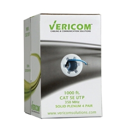 Vericom CAT5E Plenum Rated Cable, 1000 Feet Blue