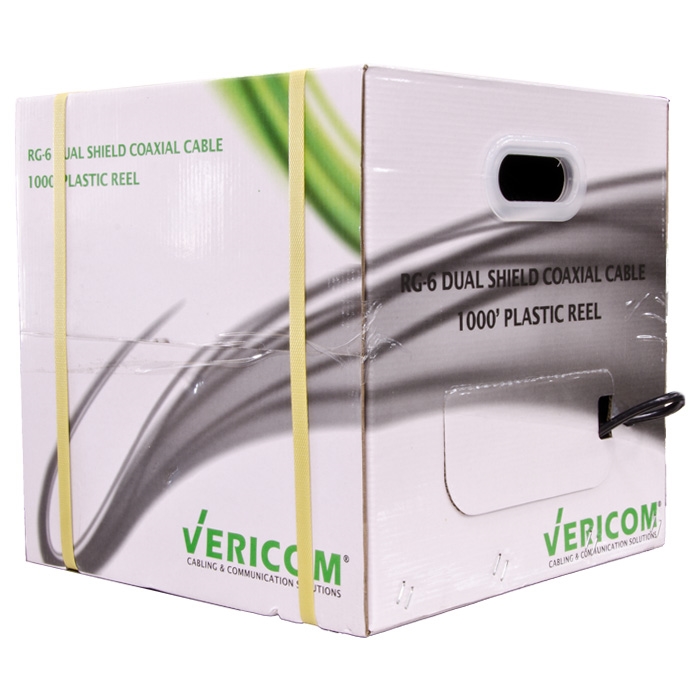 Vericom RG6 Quad Coaxial Cable 1000ft Reel In Box - Black